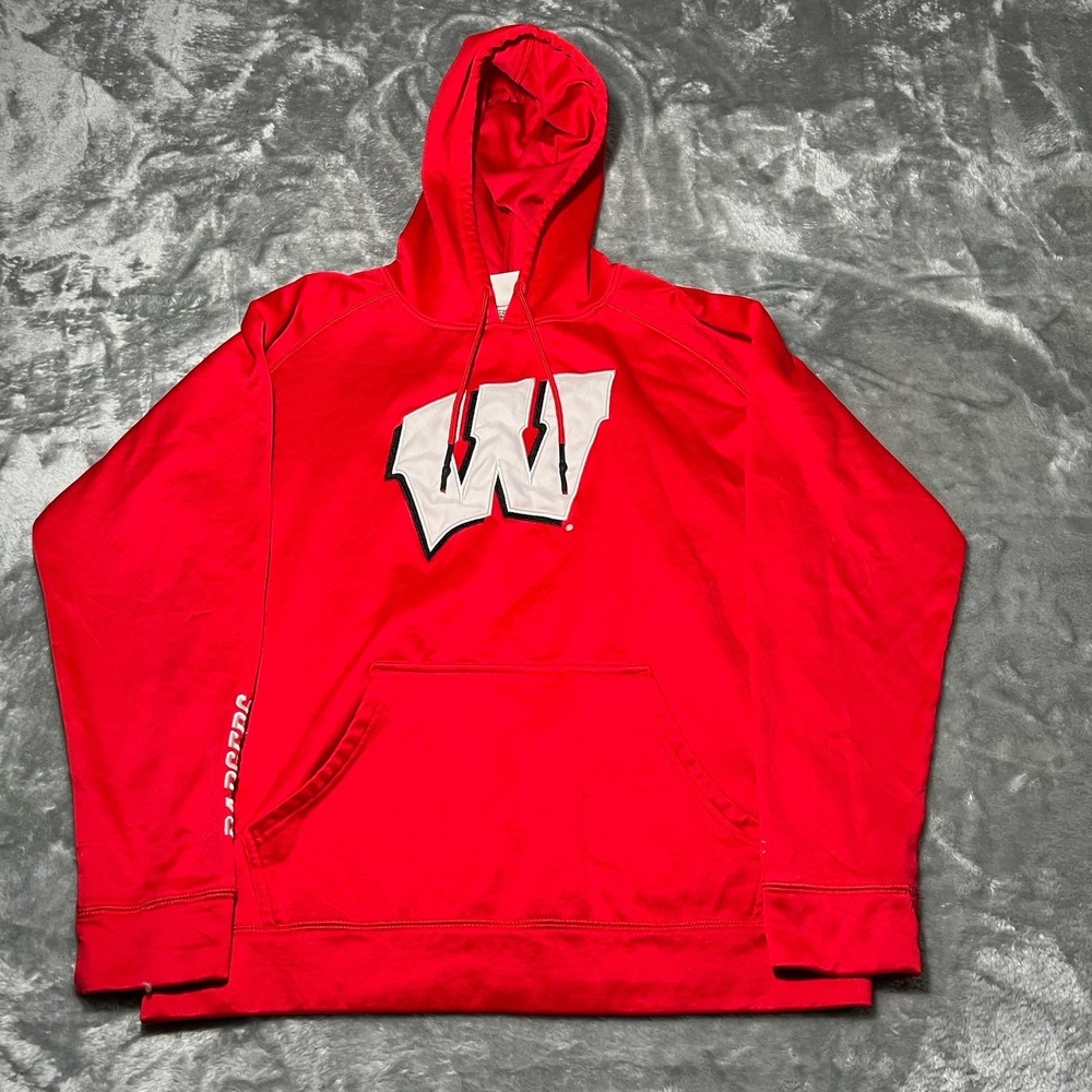 University Of Wisconsin Hoodie Adult Size Medium Badgers Red Sweatshirt Champion